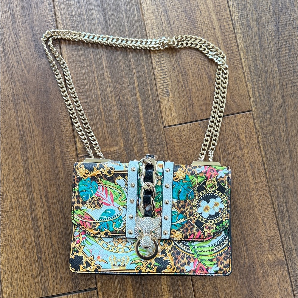Aldo Multicolor Crossbody Bag with Gold Chain